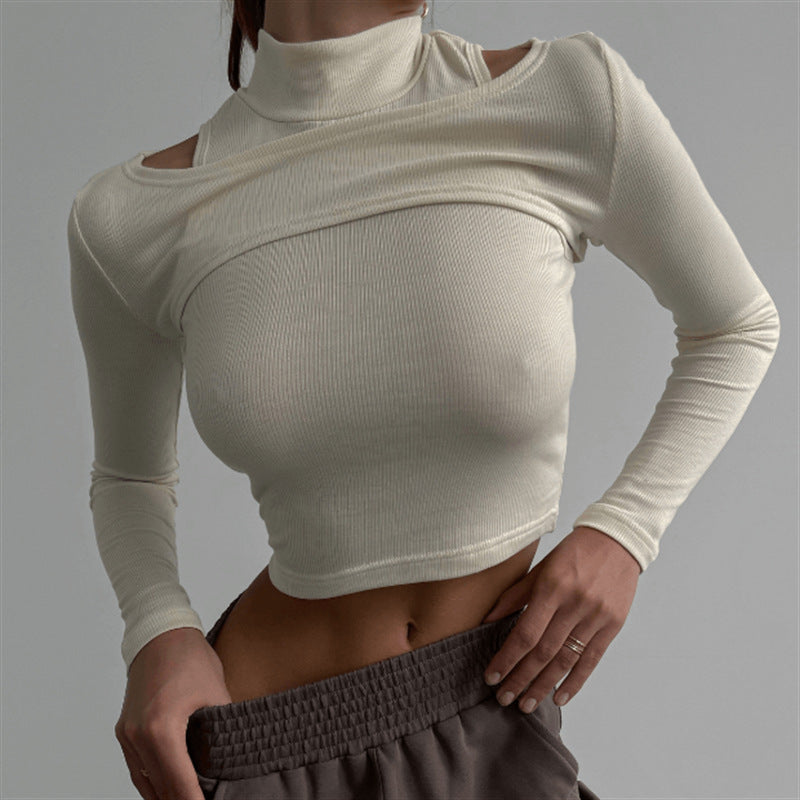 Women’s Black Ribbed Mock Neck Two Piece Crop Set
