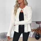 Women's Autumn Winter Simple Sweet Loose Metal Heart Button Cardigan
