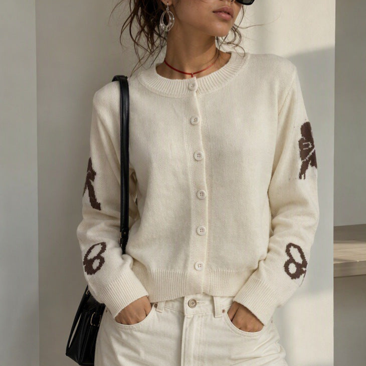 Women's Bow Jacquard Knit Cardigan