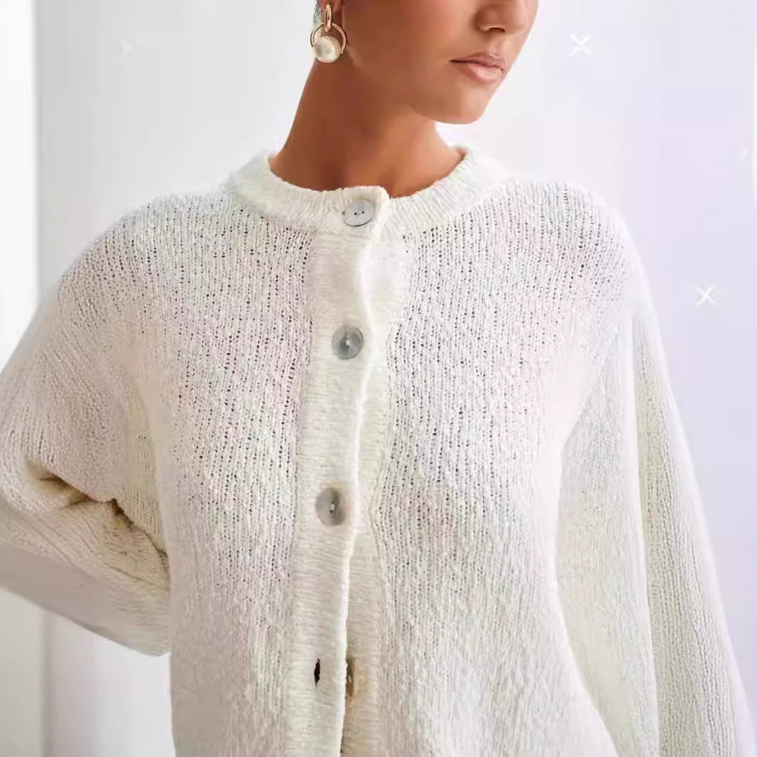 Women's White Knit Jacket & Skirt Two-Piece Set