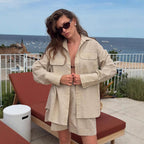 Women's Cotton Long Sleeved Shirt Shorts Women Summer Loose Breathable Casual Two Piece Sets