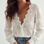 Women's Lace V-Neck Long-Sleeve Blouse