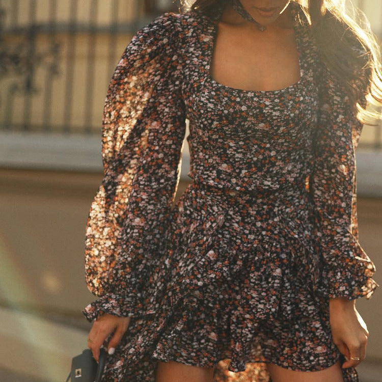 Women's Floral Square-Neck A-Line Dress