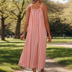 Striped Spaghetti-Strap Vacation Dress