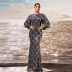 Women's Crew-Neck Sequin Long-Sleeve Fishtail Evening Dress