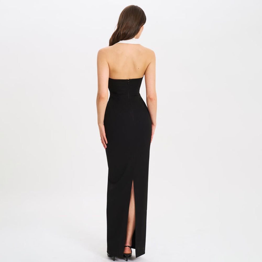 Women's Collared Dress Backless Slit Slimming Dress