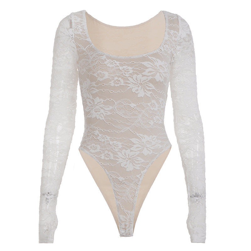 Lace Square Neck Slim Jumpsuit