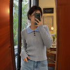 Women's Contrast-Collar Polo Knit Sweater