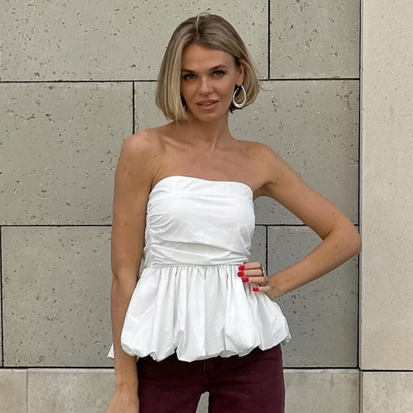 Women's Pleated Strapless Ruched Tube Top