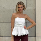Women's Pleated Strapless Ruched Tube Top