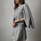 Women's Spring Autumn Contrast Color Top and Skirt Three-Piece Set