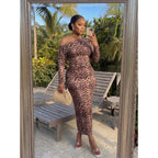 Women's Plus-Size Leopard Print One-Shoulder Maxi Dress