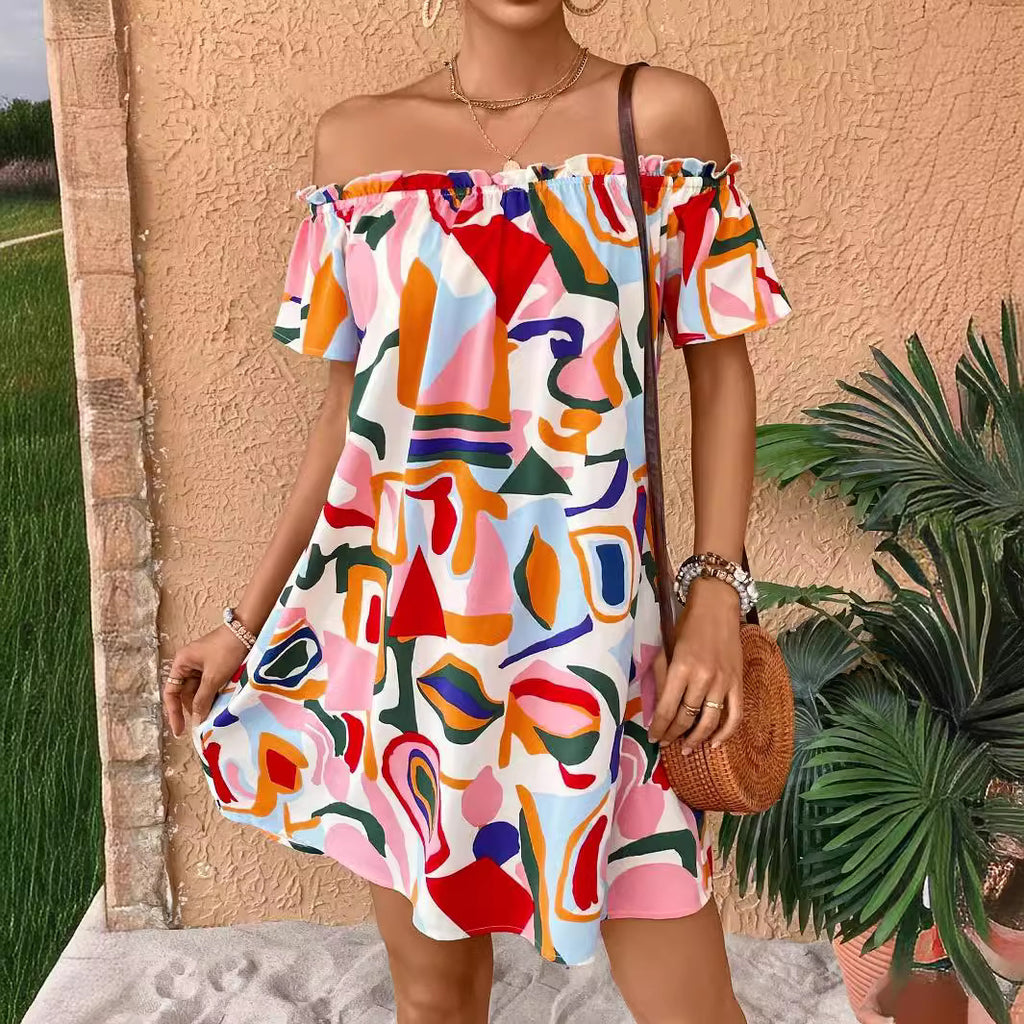 Tropical Print Off-Shoulder Dress