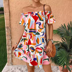 Tropical Print Off-Shoulder Dress