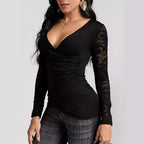 Lace Sleeve Cross Stitch Fitted Top