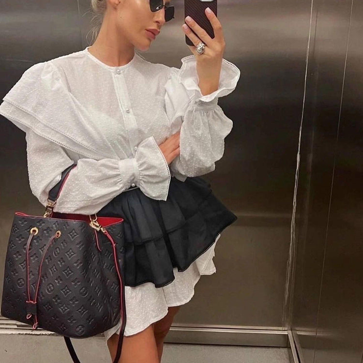 French Ruffle Shirt Dress