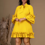 Clothes Solid Color Oversleeves Tied Lotus Leaf Dress