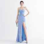 Women's Strapless Sequin Boned Split Evening Dress