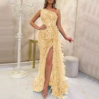 Color Sequined Fairy Long Sleeveless Slim Mid Length Evening Dress