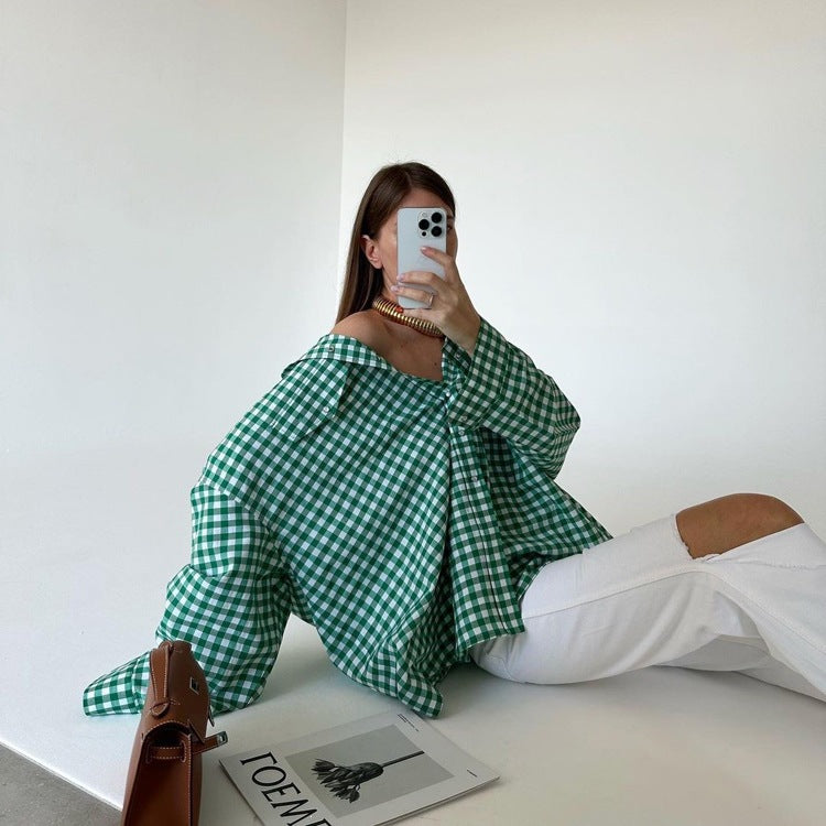 's Casual All Match Plaid Shirt Arrival Collared Long Sleeve Single Breasted Pocket Top