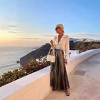 Women's Satin Sleeve Metal Shirt And Skirt Two-Piece Set