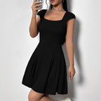 Women's Square-Neck Backless Ruched Mini Dress