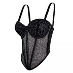 Women's Leopard-Print Mesh Lace Corset Bra