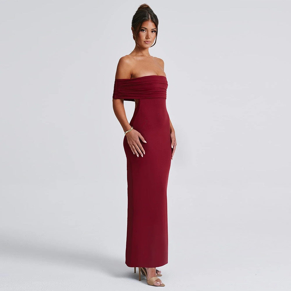 Off-Shoulder Backless Ruched Cutout Maxi Dress