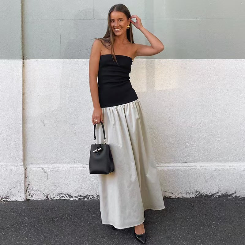 Women's Pleated Strapless A Line Dress