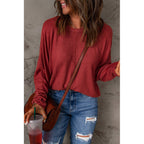 Women's Red Patchwork Long Sleeved Top Women Casual All Matching Base T Shirt