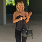 Polka-Dot Metal-Detail Halter Tube Top