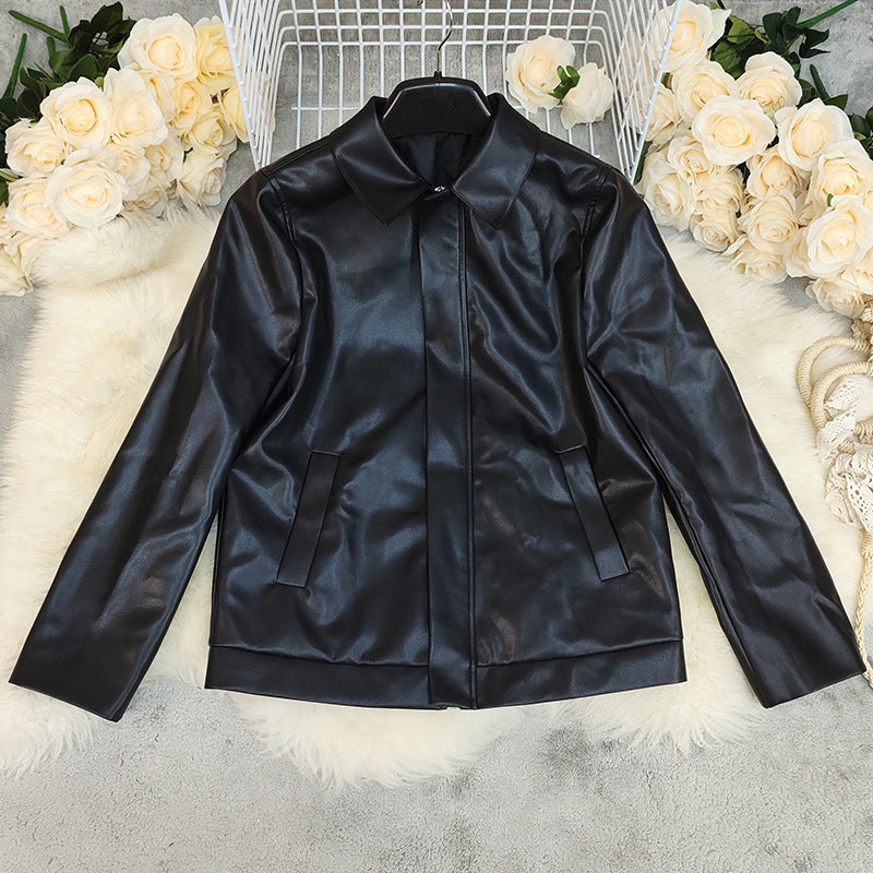 Women's Faux Leather Collared Coat