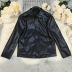 Women's Faux Leather Collared Coat