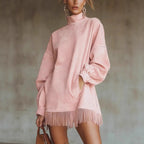 Women's Suede Tassel Long Sleeve Dress