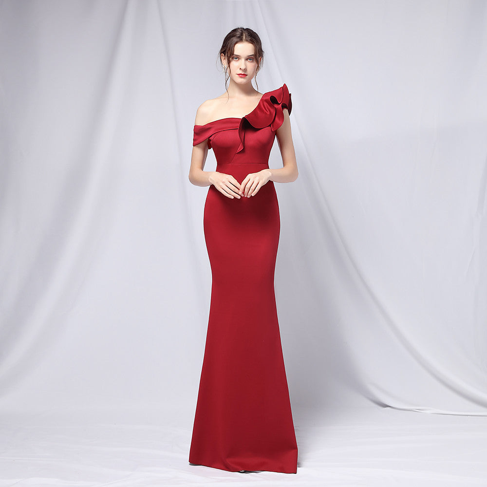 Women's Off-Shoulder Banquet Evening Dress Maxi Party Long Elegant Slim