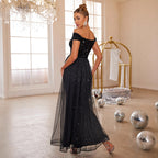 Women's Off-Shoulder Sequin Lace A-Line Maxi Evening Dress