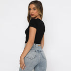 Women's Summer Women Solid Color Short Cropped Top Cotton Stretch Slim Round Neck T-Shirt For Women