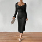 Women's V-Neck Ruched Slit Bodycon Maxi Dress