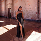 Women's Halter Ribbon High-Slit Chiffon Maxi Dress