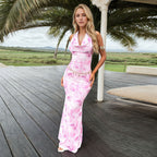 Women's Women Clothing Sexy Sweet Dress Summer Swing Collar Halter Backless Design Dress