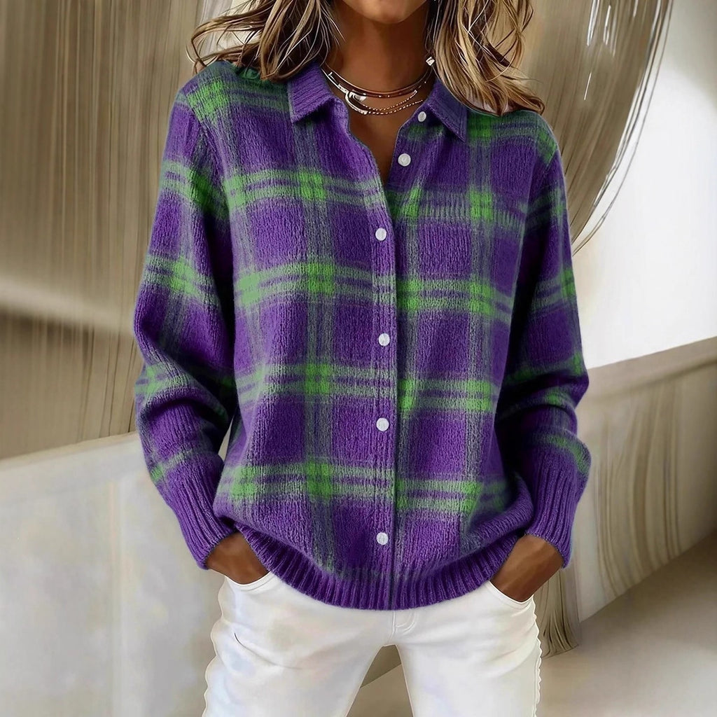 Women's Plaid Collared Cardigan