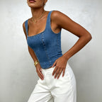 Sexy Short Denim Tube Top Vest Women Zipper Slim Fit Slim