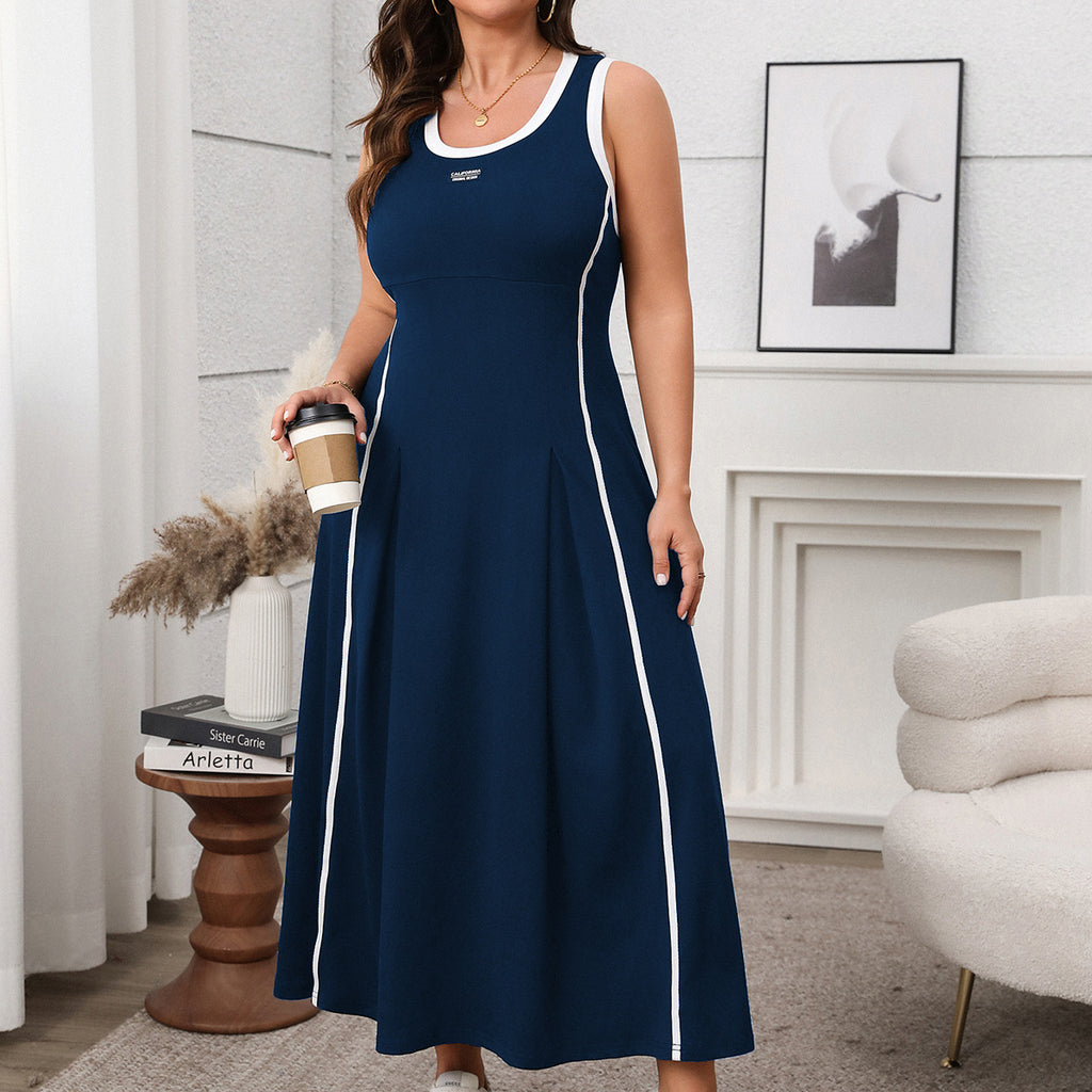 Plus Size Maxi Spring Summer Elegant Strap Waist Trimming Dress