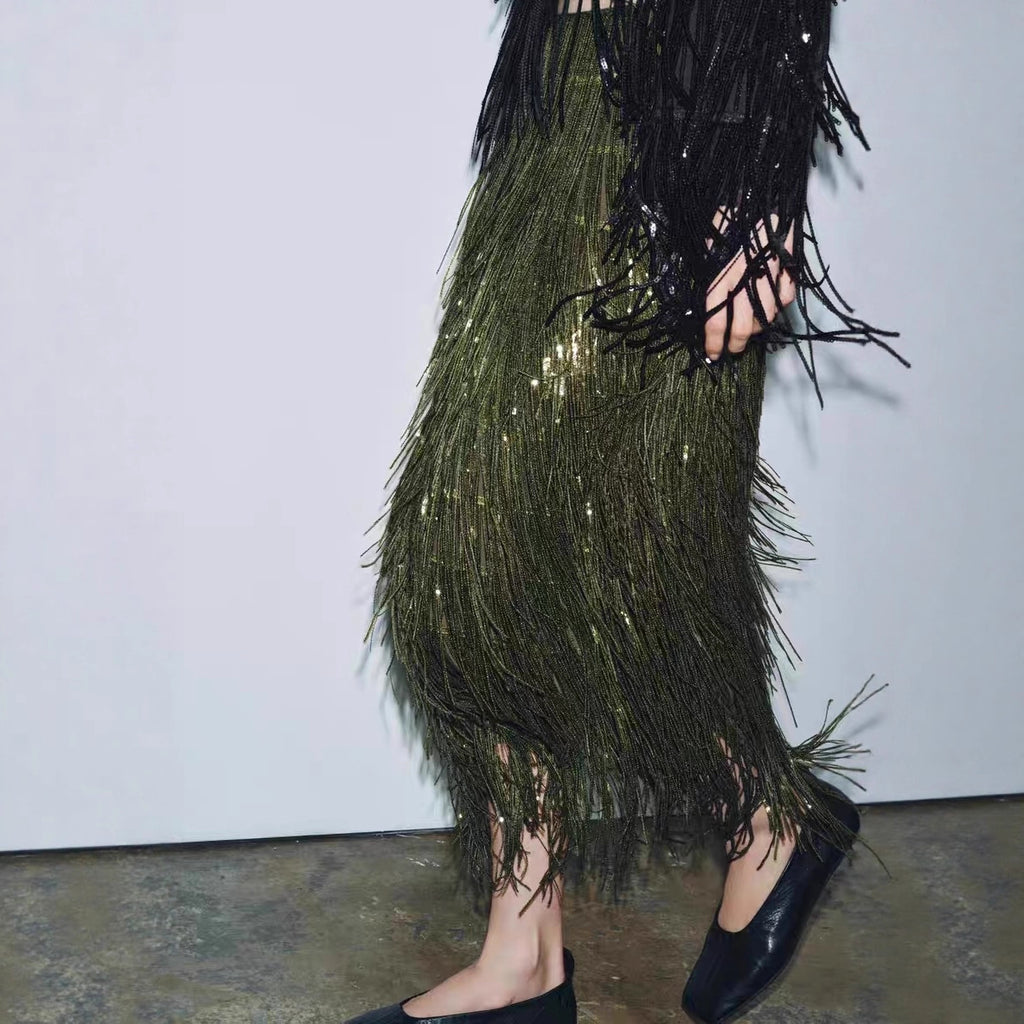 Sequin Tassels Party Skirt Autumn Winter
