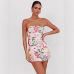 Women's Strapless Floral Embroidered Mini Dress