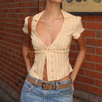 Women's Button-Up Short Sleeve Cardigan Top