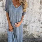 Cotton Linen V-Neck Semi Formal Dress