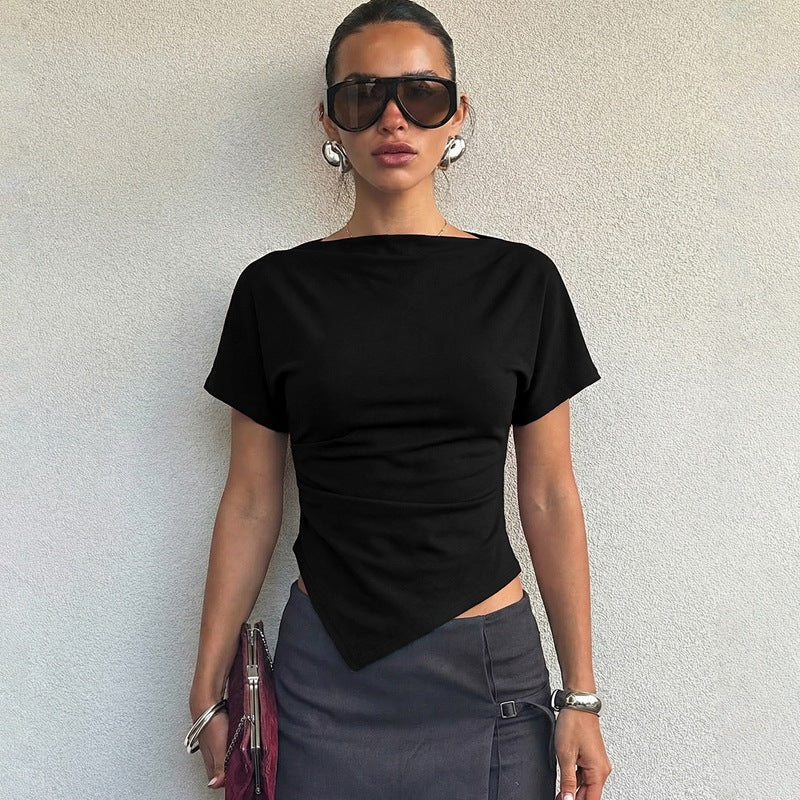 Women's Ruched Crew Neck Slim Fit Top