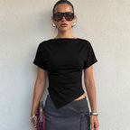 Women's Ruched Crew Neck Slim Fit Top