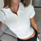 Summer Sports Solid Color Polo Collar Short Sleeve Pullover
